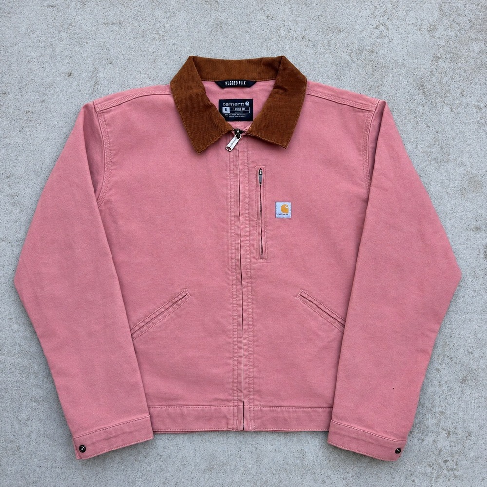 Carhartt Canvas Detroit Jacket Pink Brown Corduroy Collar Small Loose